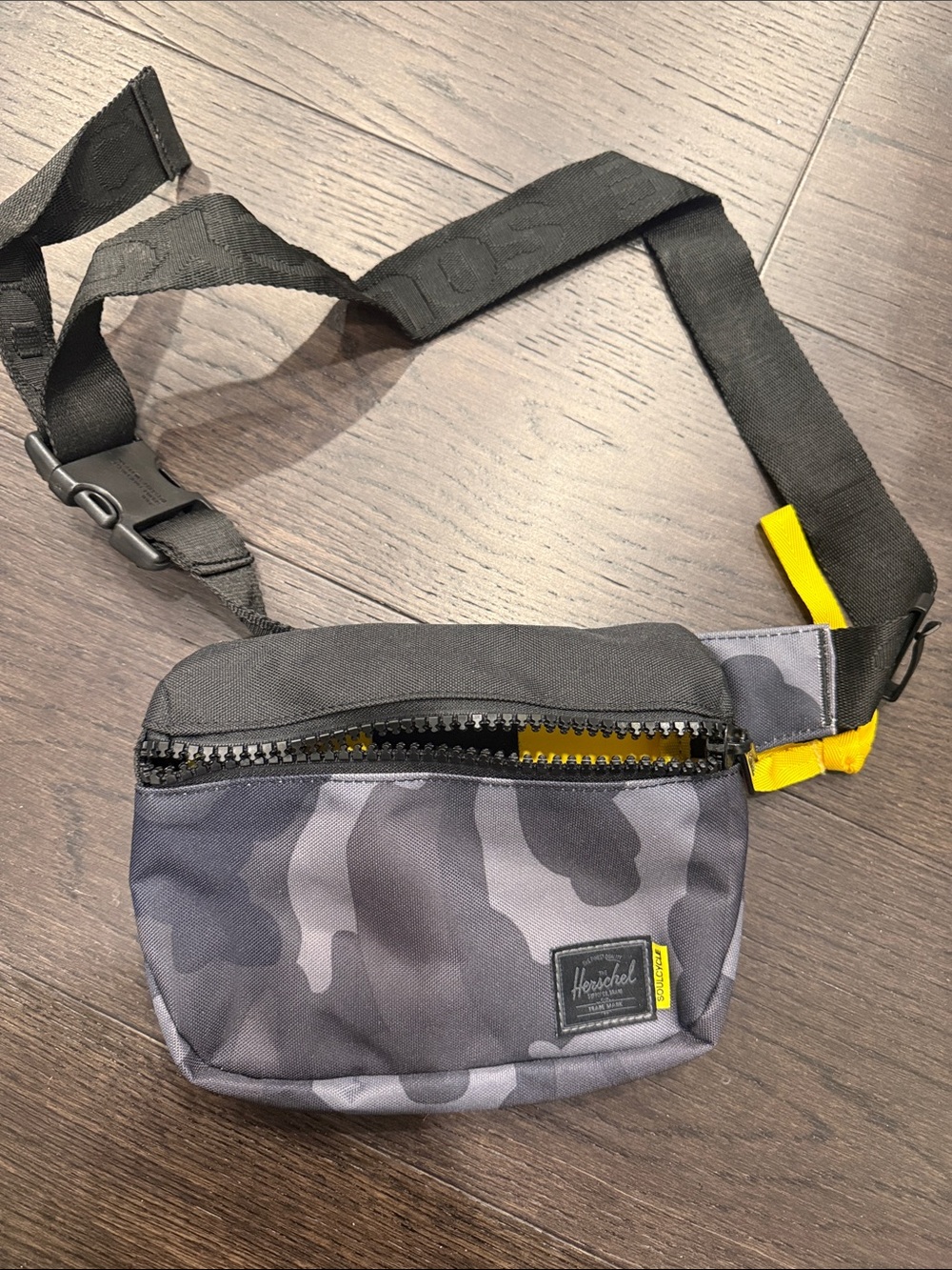 HERSCHEL X SOULCYCLE LIMITED EDITION Grey Camo Fanny Pack with Yellow Accent